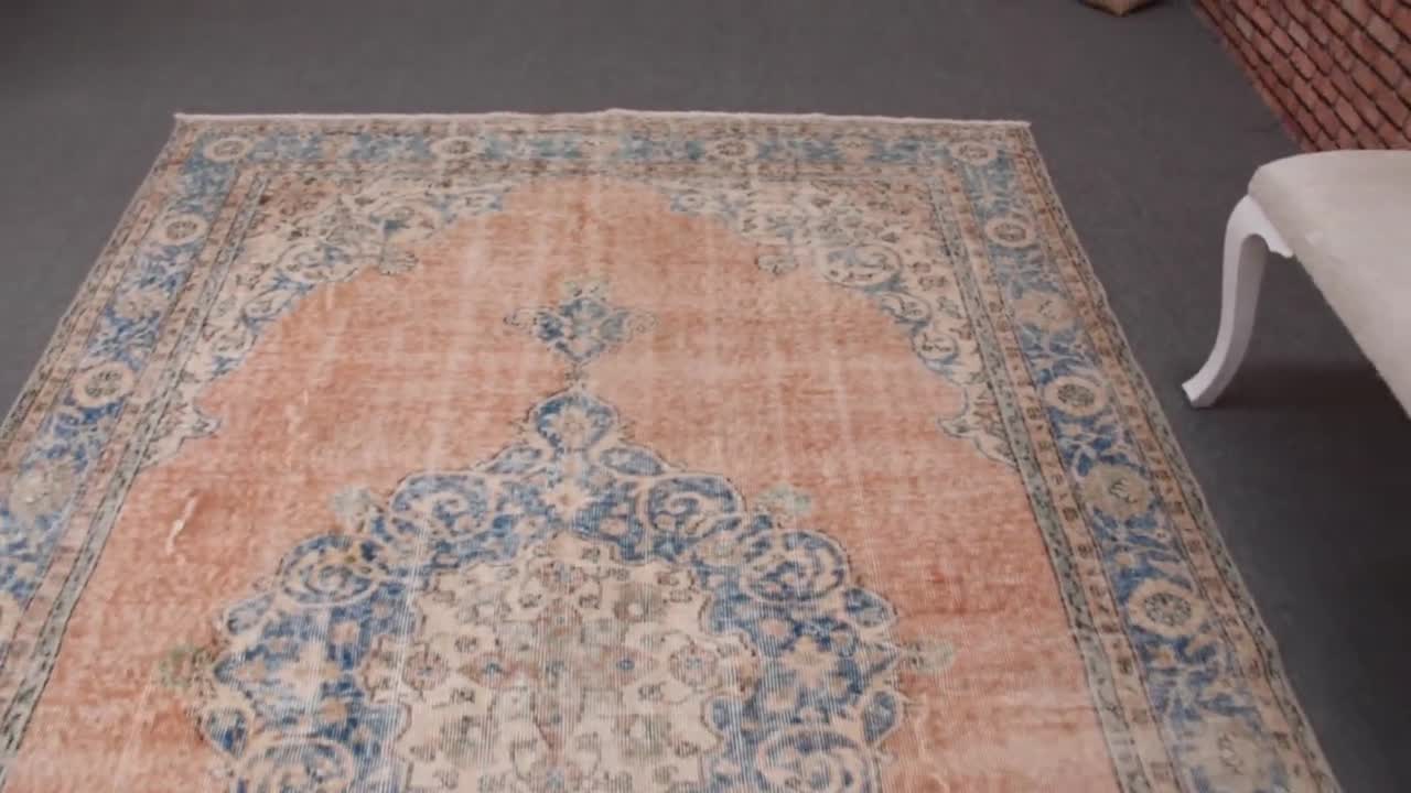 ヴィンテージラグ、7x10インチの大型ラグ、トルコラグ、色褪せた